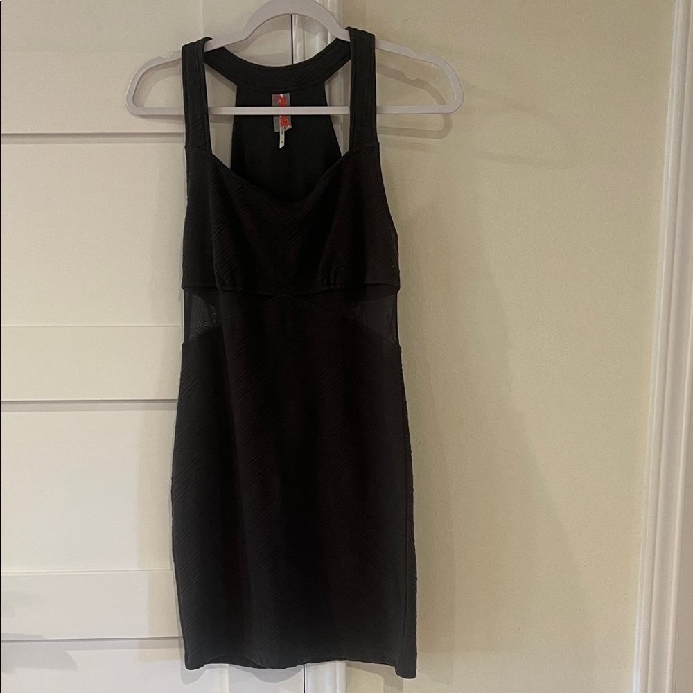 Free People Dark Gray Sleeveless Mini Dress with mesh sides Size Medium EUC